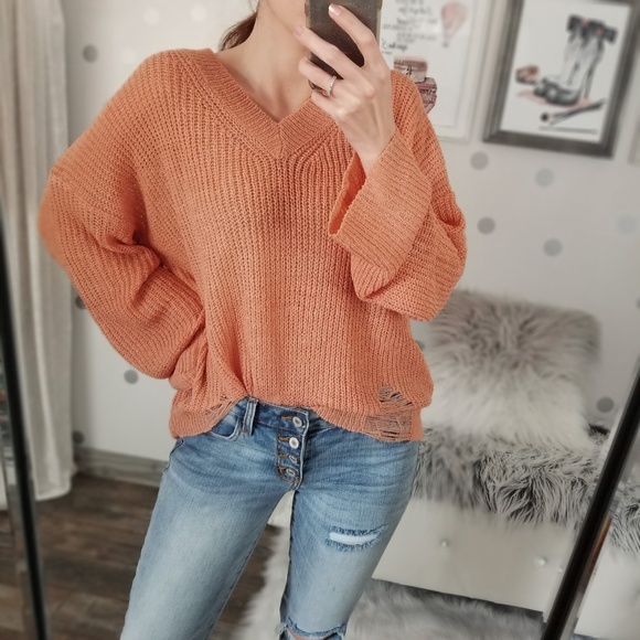 Women’s Fall Tops Soft Slouchy Loose Knit V-Neck Pullover Top Vacation - Picture 3 of 8